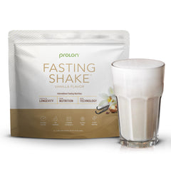 Prolon intermittent fasting shake packaging highlights gluten-free, vegan convenience for mornings.