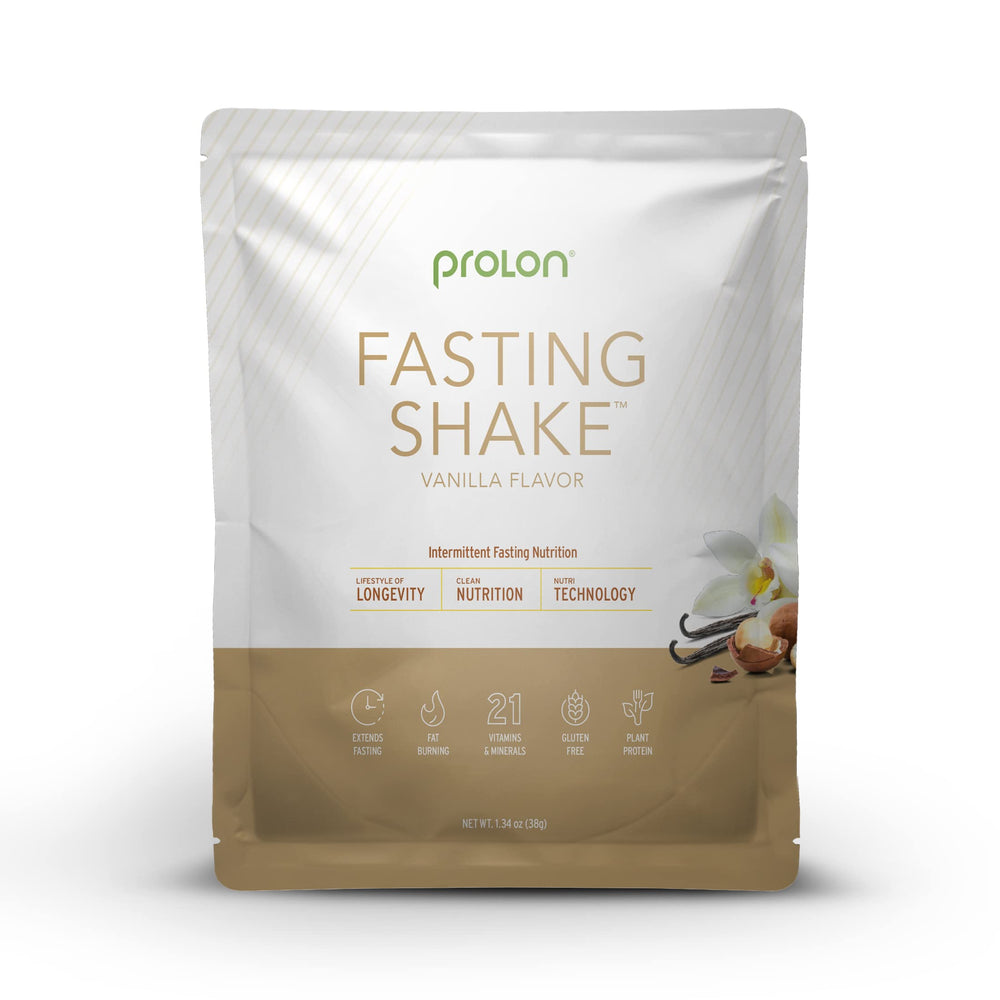 Prolon vanilla drink mix scoop demonstrates easy, on-the-go nourishment during fasting periods.