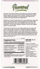 Close-up of Promend probiotic capsule bottle label