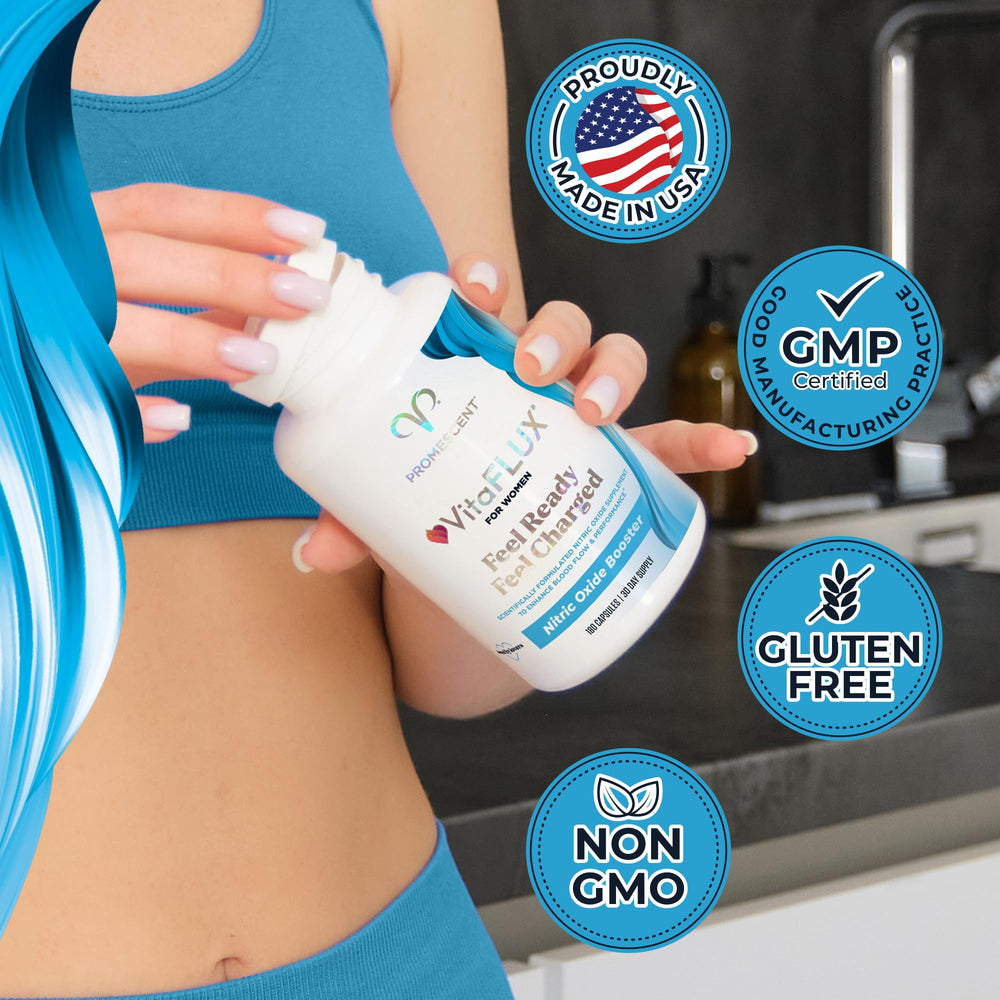 Promescent VitaFLUX bottle with cap removed showing capsules