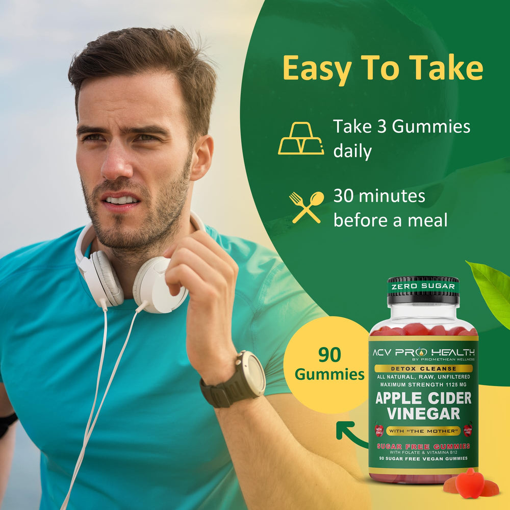 Promethean Wellness ACV Pro Gummies label close-up showing 1125 mg per gummy and vitamins.