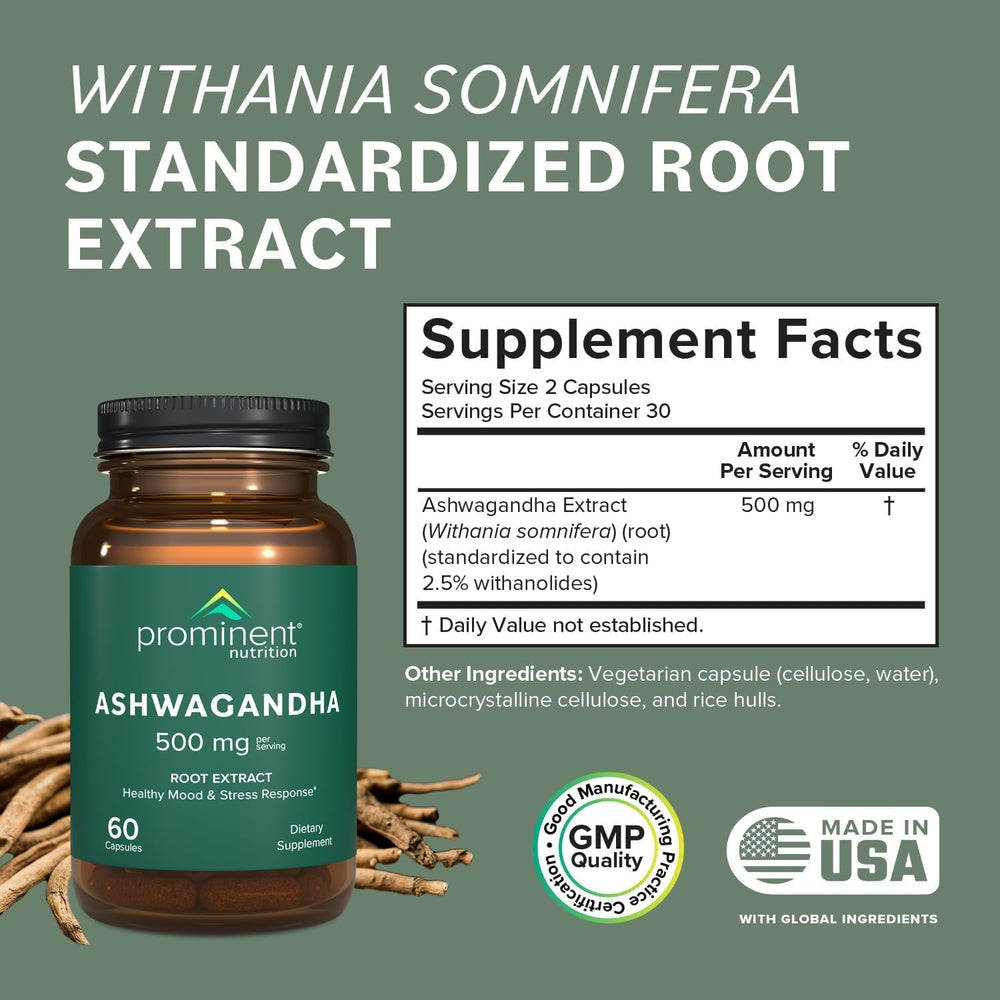 Ashwagandha root extract 500 mg capsules close-up - product image 02