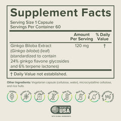 Close-up of Ginkgo Biloba 120mg bottle label