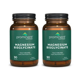 Bottle of Prominent Nutrition magnesium bisglycinate capsules on white background