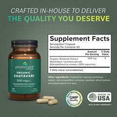 Close-up of Shatavari capsules in bottle – 500 mg each
