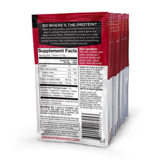 Nutrition facts panel for Promino Raspberry 10 servings