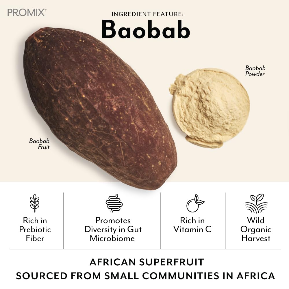 Ingredients panel showing prebiotic fiber and probiotic strains