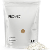 ProMix L-Carnitine powder unflavored bottle pour shows sugar-free formula for workouts