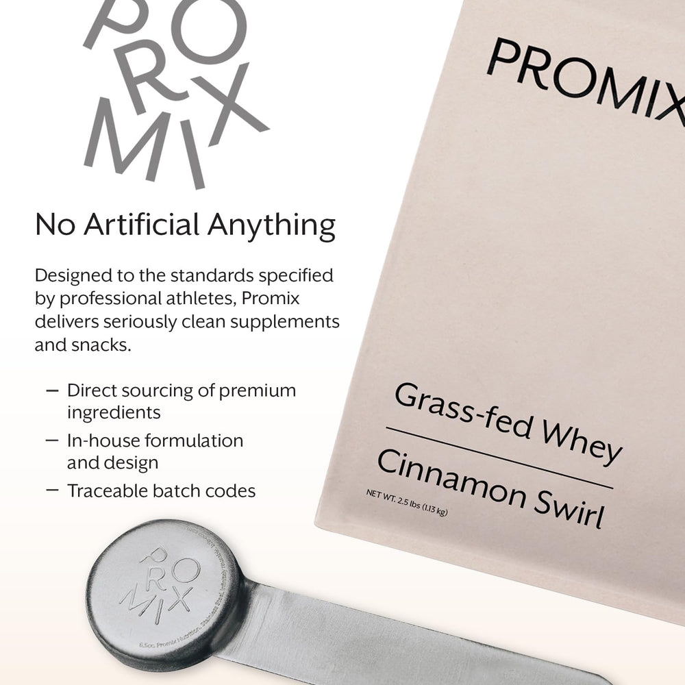 ProMix Nutrition grass-fed bag with scoop suggests bulk, versatile protein for daily use.