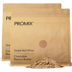 Promix Nutrition whey protein powder chocolate peanut butter jar for post-workout shakes.