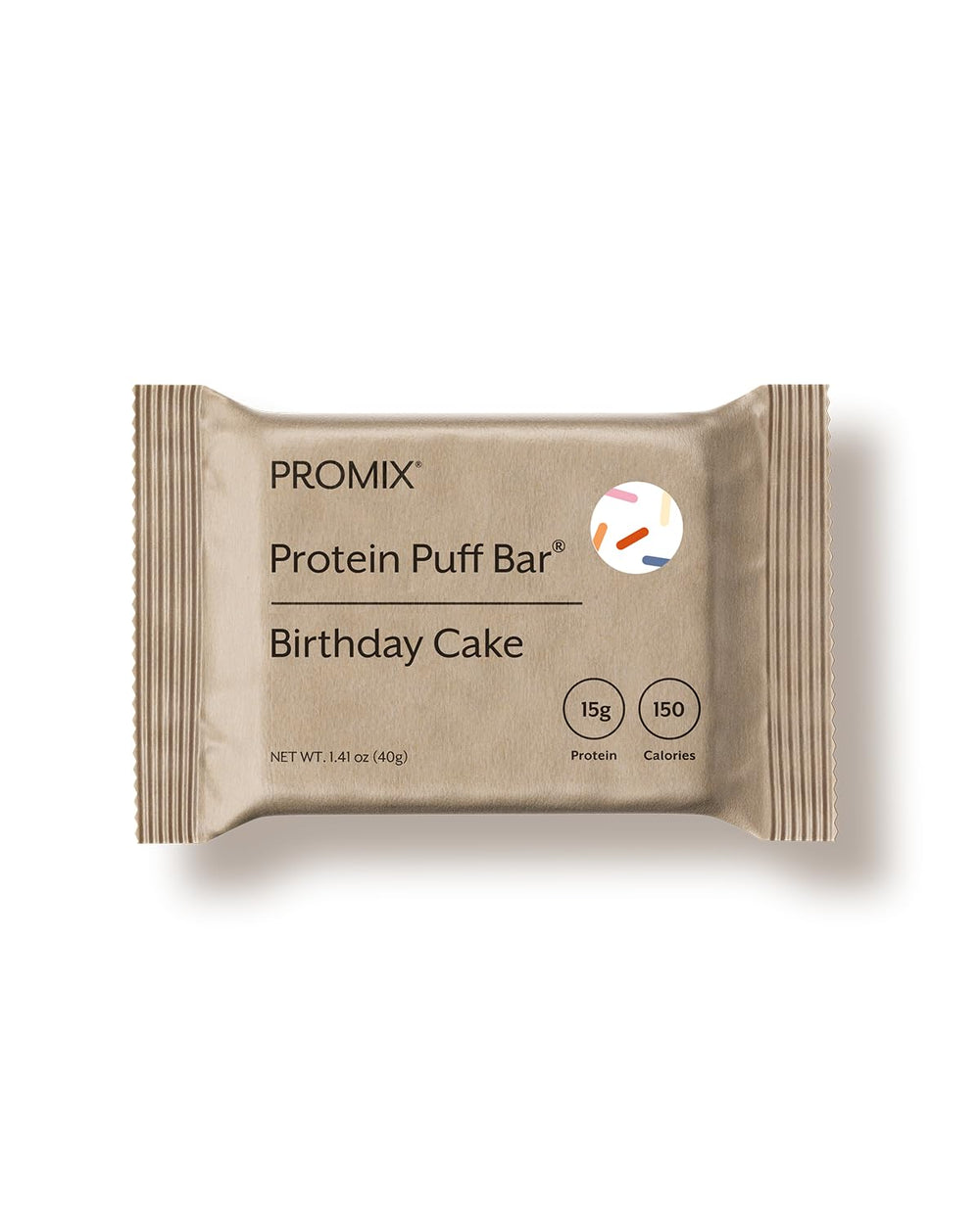 ProMix Protein Puff Bars Birthday Cake box and bars on white background