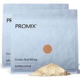 Two 5 lb canisters of Promix Whey Protein Powder, unflavored and grass-fed
