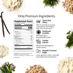 Nutrition facts panel for Promix Vanilla Whey Protein Powder.
