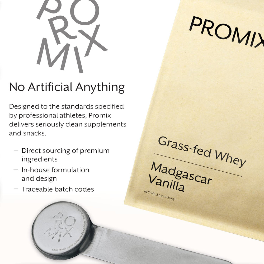 Promix Vanilla Whey Protein Powder packaging and label.