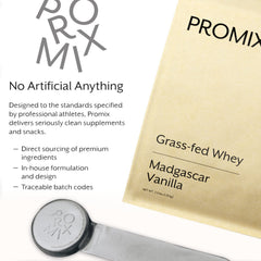 Promix Vanilla Whey Protein Powder packaging and label.
