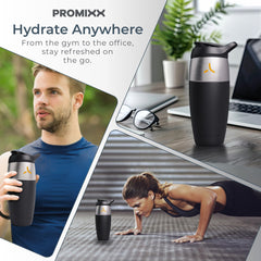 Promixx 32oz shaker-in-gym-bag ready for on-the-go hydration.