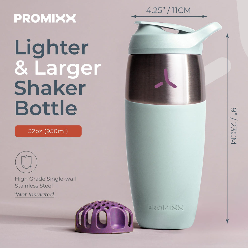 Promixx 32oz shaker-leak-proof-lid keeps shakes contained during transit and workouts.