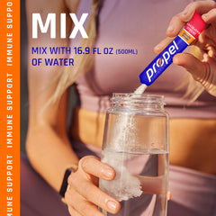 Back packaging of Propel Immune Support Powder Lemon Blackberry