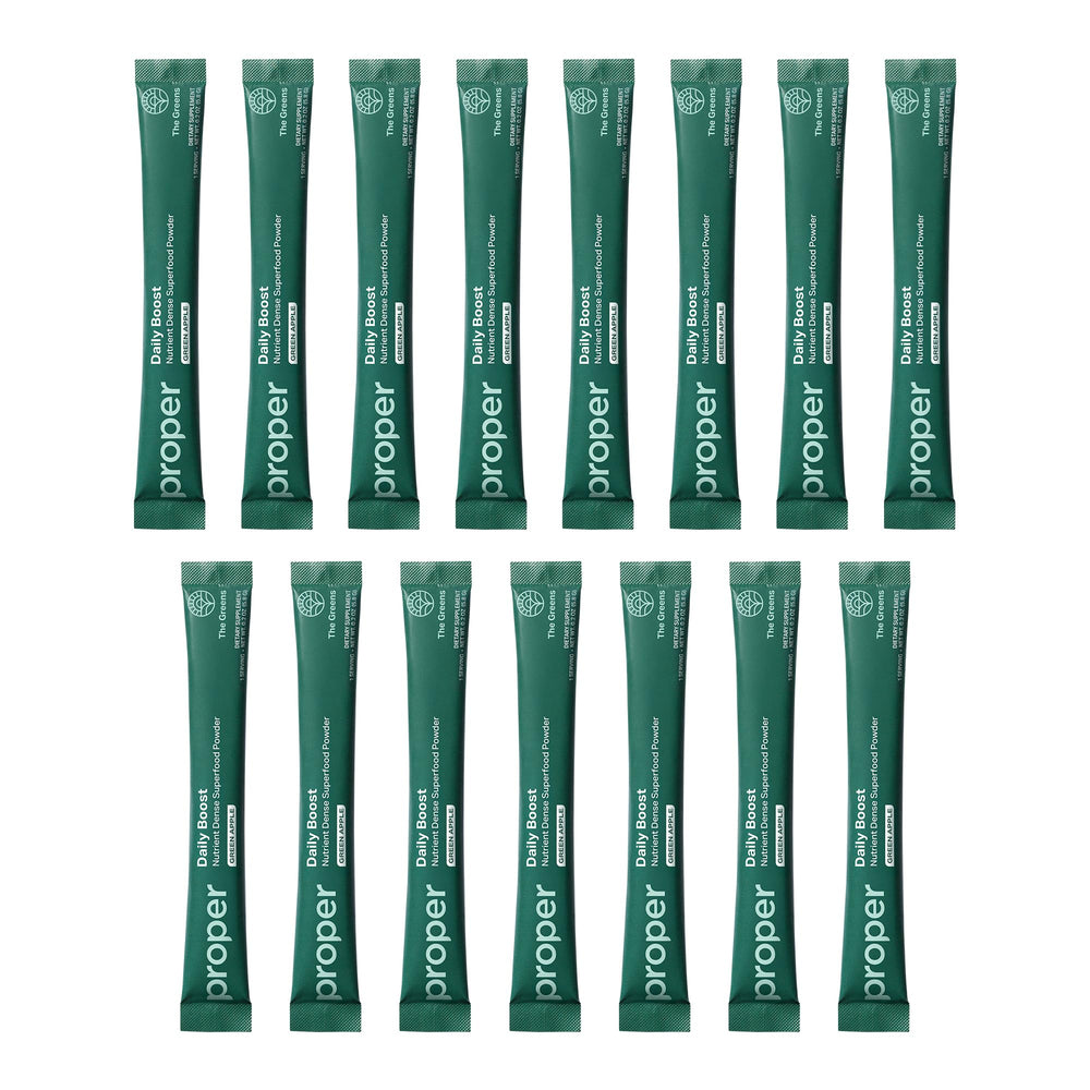 Close-up of greens powder blend ingredients