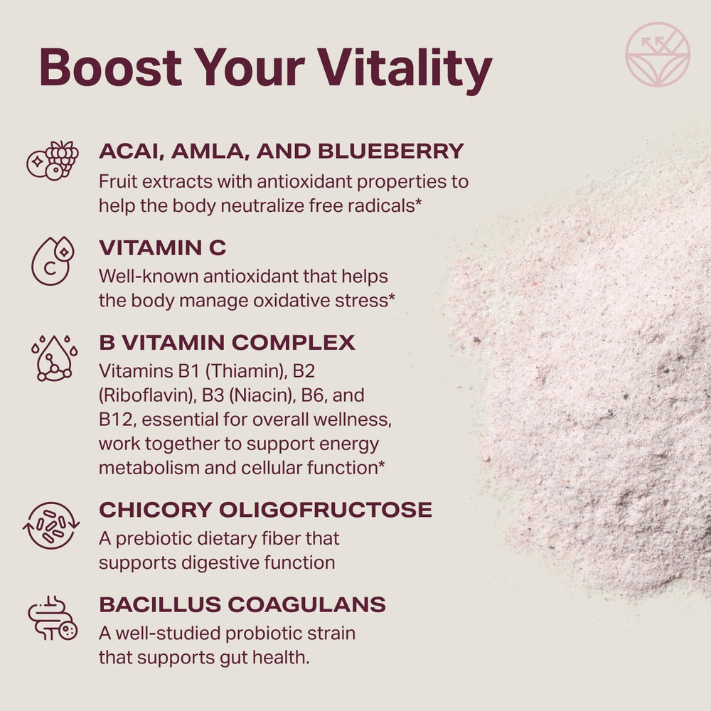 Berry-flavored powder swirled in a glass