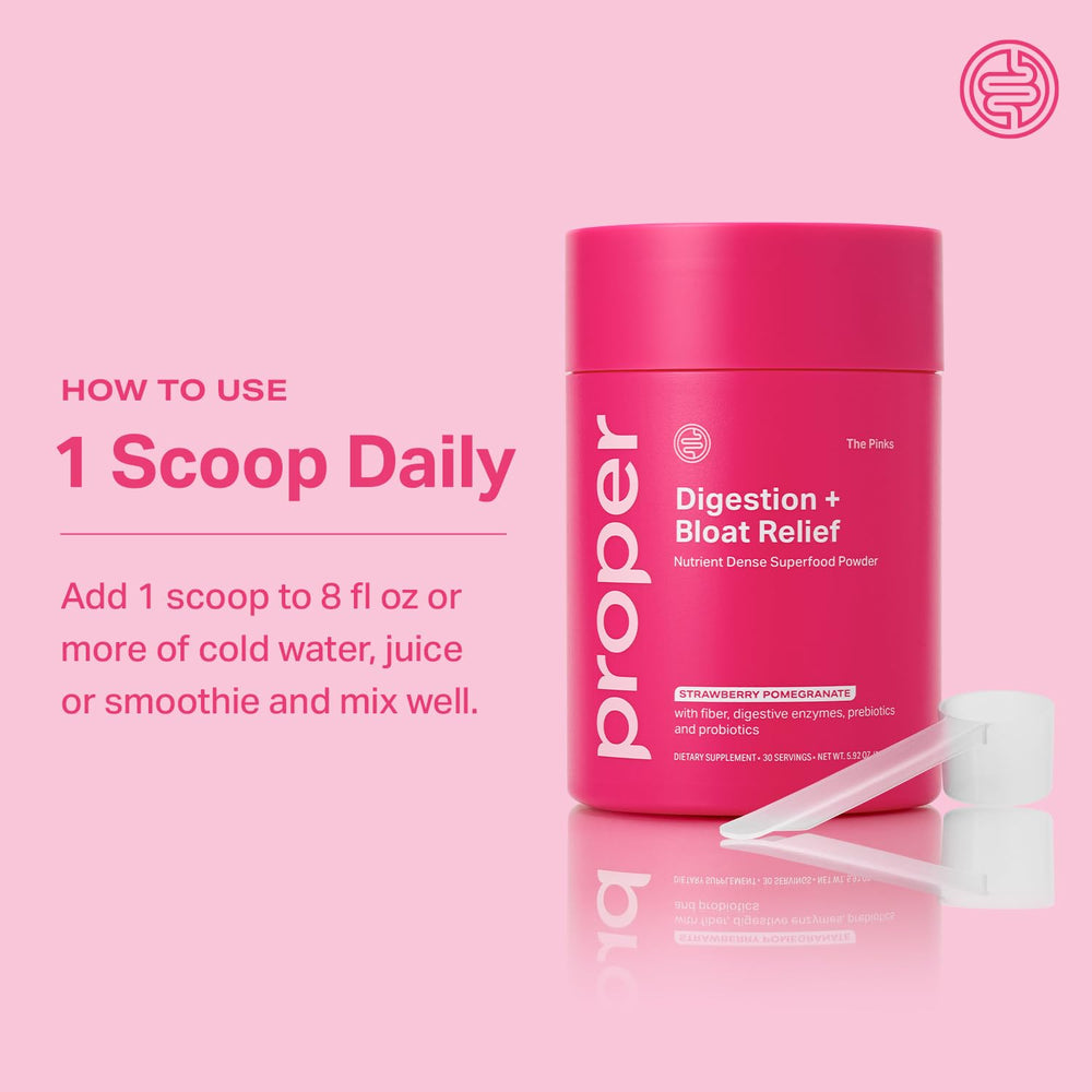 Prepared drink with Proper Digestion and Bloat Relief powder in a glass