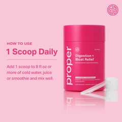 Prepared drink with Proper Digestion and Bloat Relief powder in a glass