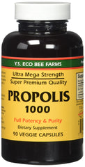 Propolis-Raw Unprocessed 1000mg bottle by Y.S. Organic Bee Farms 90 capsules - front view