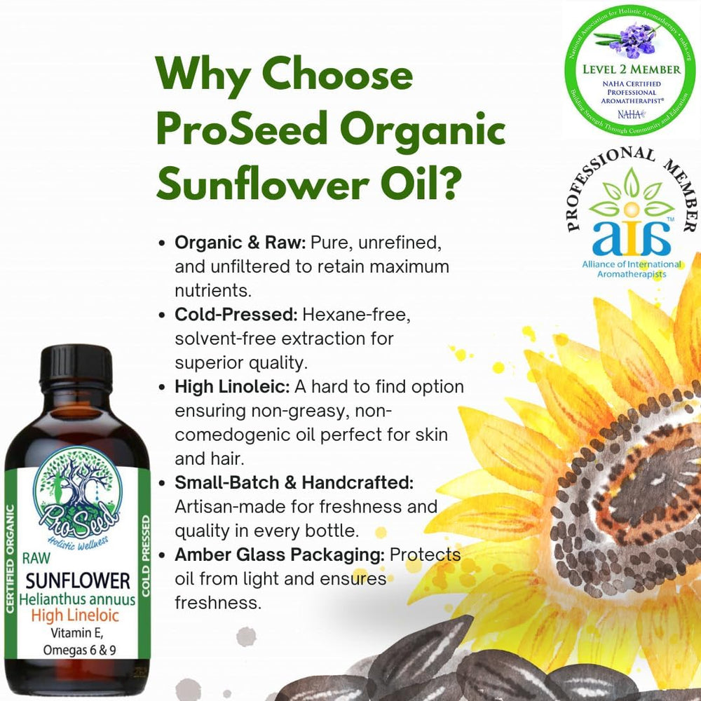 Side view of ProSeed amber 4oz sunflower oil bottle