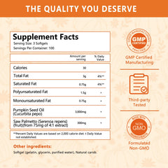 Graphic highlighting benefits for prostate, hair, immune support, and bladder health.