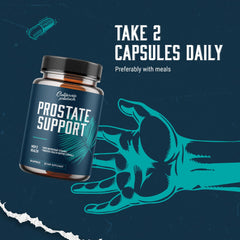 Smiling man holding Prostate Support Supplement bottle