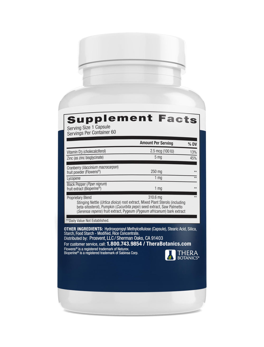 Prosvent supplement facts panel close-up