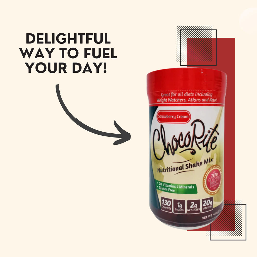 Nutrition facts panel of ChocoRite protein shake mix