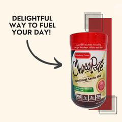 Nutrition facts panel of ChocoRite protein shake mix