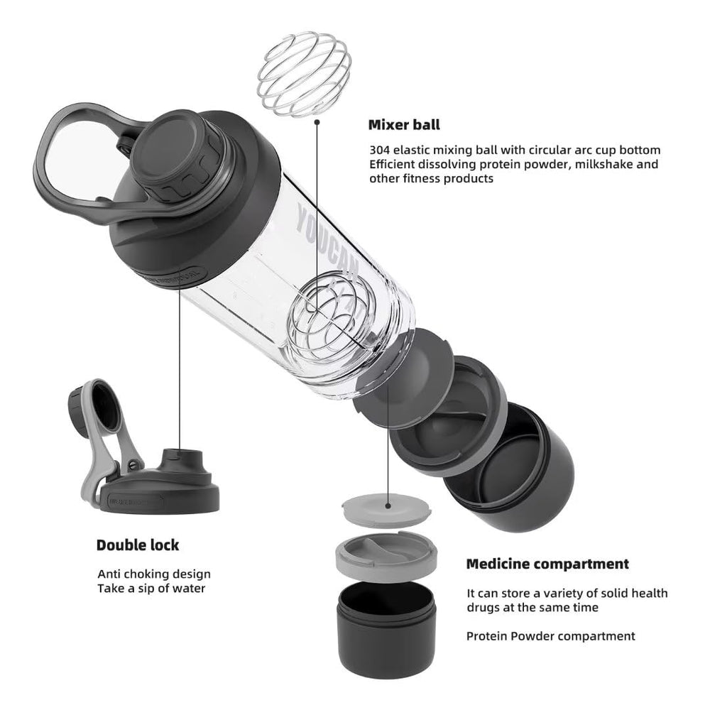 Shaker bottle with pill compartment