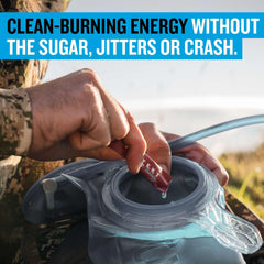 Protekt drink-pack in-use image conveys easy travel-friendly energy without sugar.