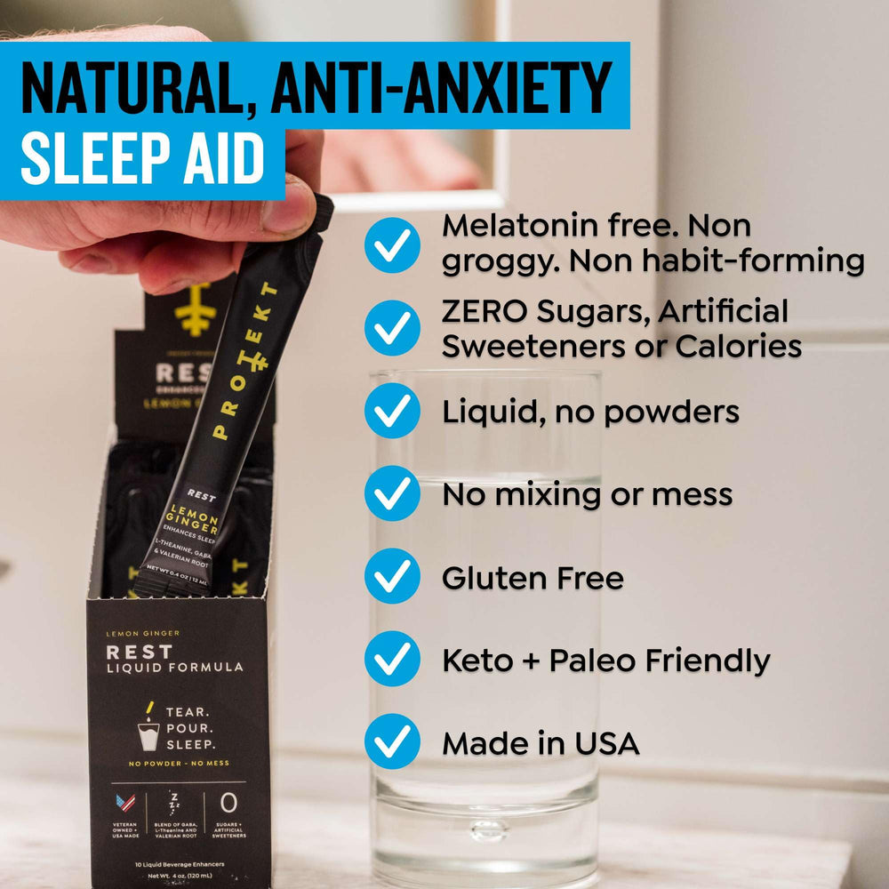 Protekt GABA L-Theanine sleep supplement label and branding