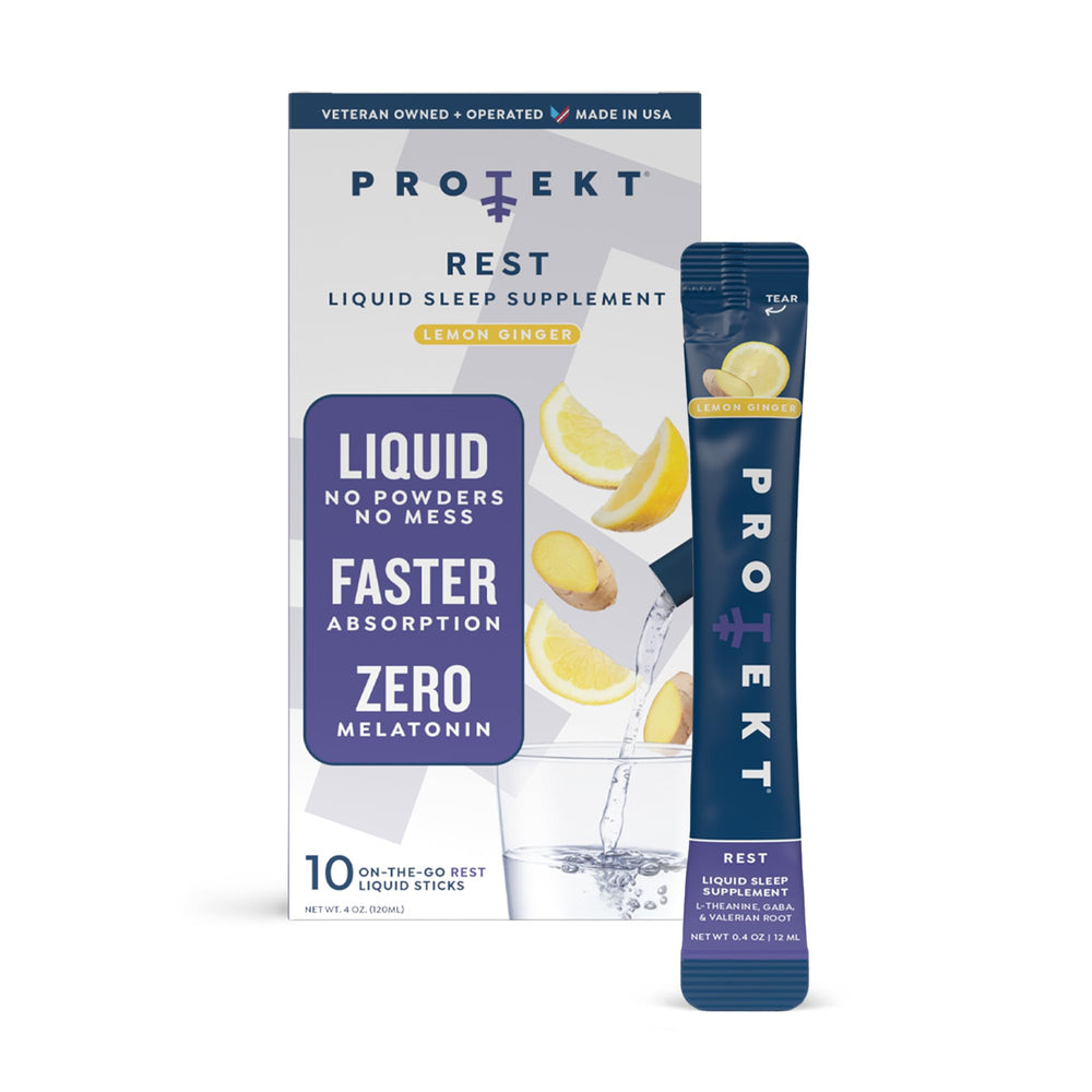 Protekt GABA L-Theanine sleep drink mix bottle with lemon ginger flavor