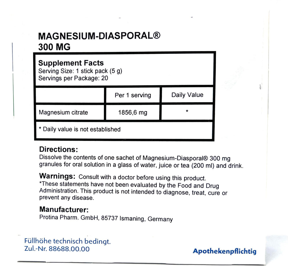 Protina Magnesium Diasporal 300mg sachets packaging