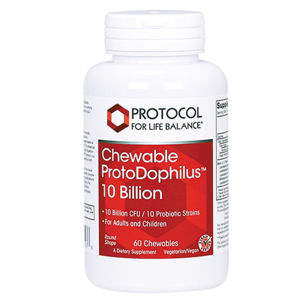 Front view of Protocol Chewable Protodophilus bottle with 60 chewables