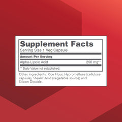 60 vegan capsules inside bottle of ALA supplement