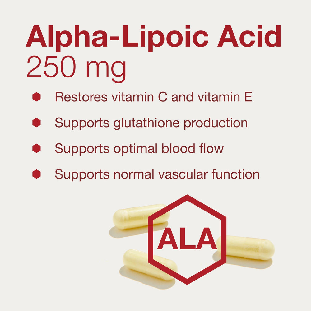 Ingredients and supplement information panel for Protocol For Life Balance ALA