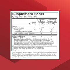 Close-up of label highlighting 2 Billion CFU per chewable