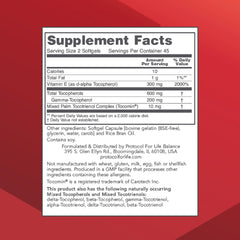 Label close-up showing Vitamin E 300mg and tocotrienols