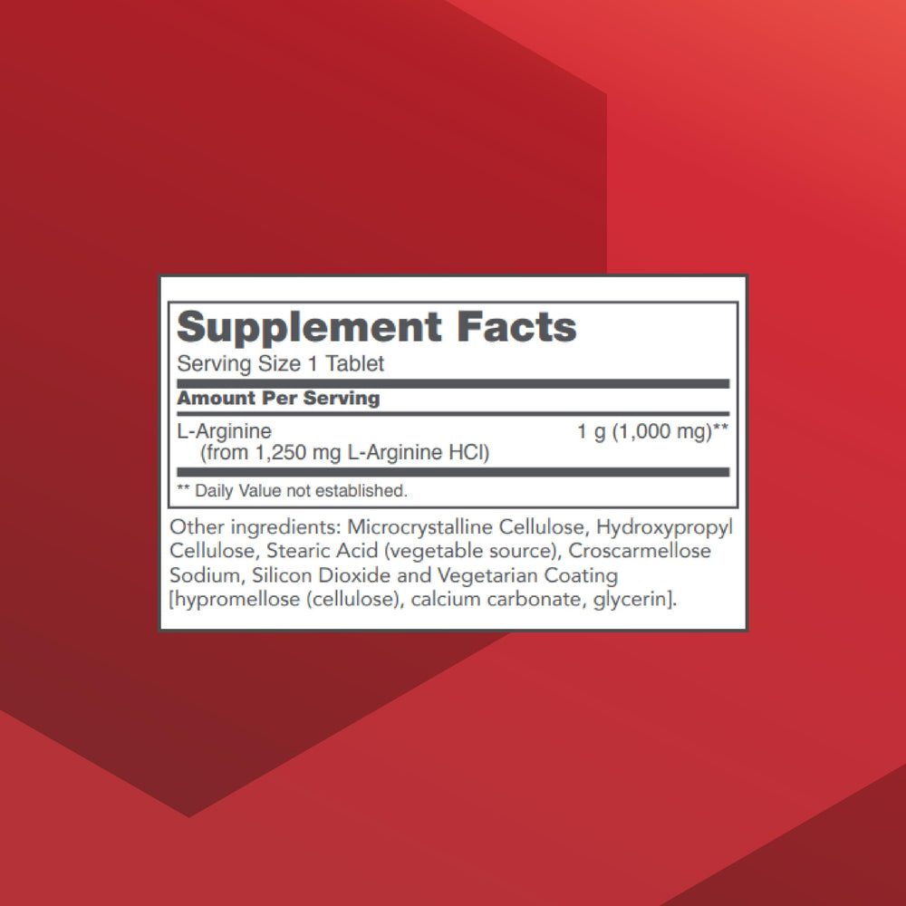 L-Arginine 1000mg bottle label close-up