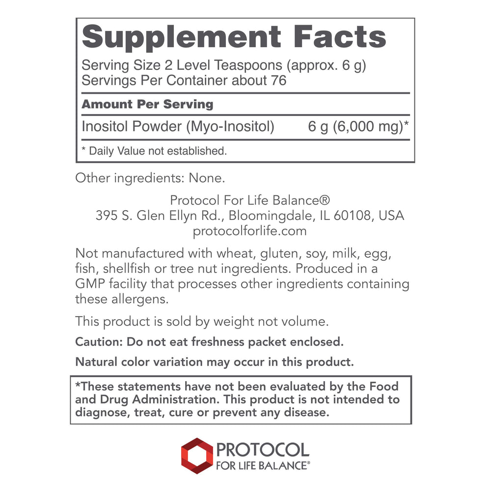 Myo-Inositol Powder scoop with Protocol For Life Balance label