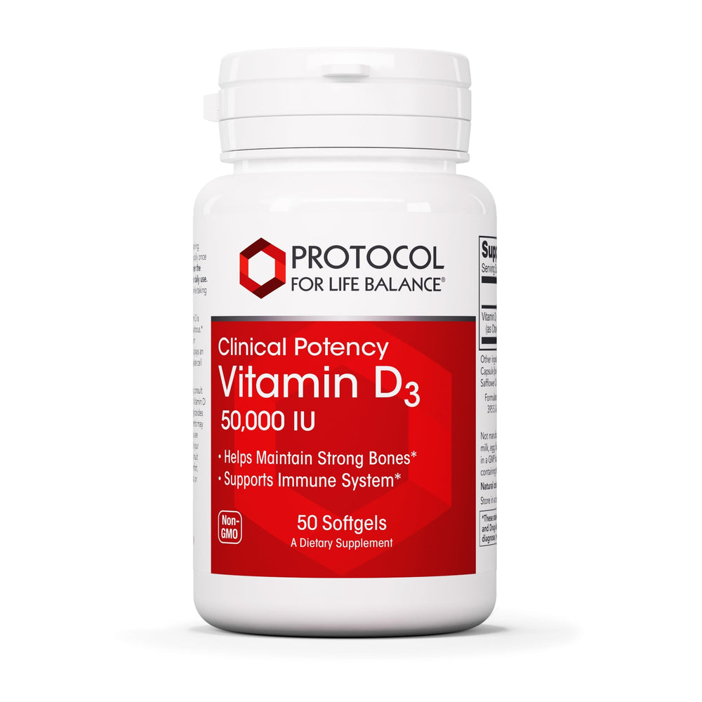 Bottle of PROTOCOL FOR LIFE BALANCE Vitamin D3 50000 IU Softgels