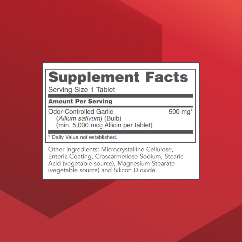 Back view of Protocol Garlic 5,000 bottle showing supplement facts