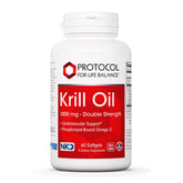 Front view of Protocol for Life Balance Krill Oil 1000mg bottle with 60 softgels