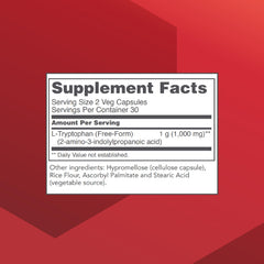 L-Tryptophan 500mg label close-up
