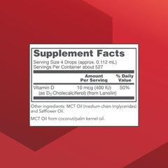 Dropper releasing Vitamin D3 drops illustrating 400 IU